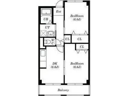 エンブレイス三ツ井(2DK/2階)の間取り写真