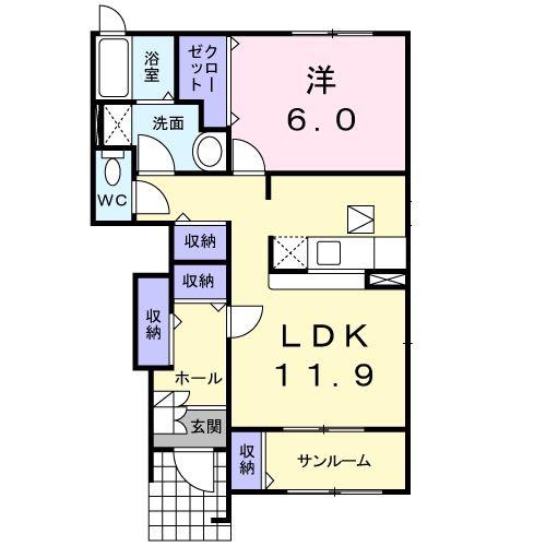 デイジ-A(1LDK/1階)の間取り写真