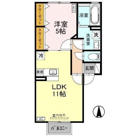 サンパティーク(1LDK/2階)の間取り写真