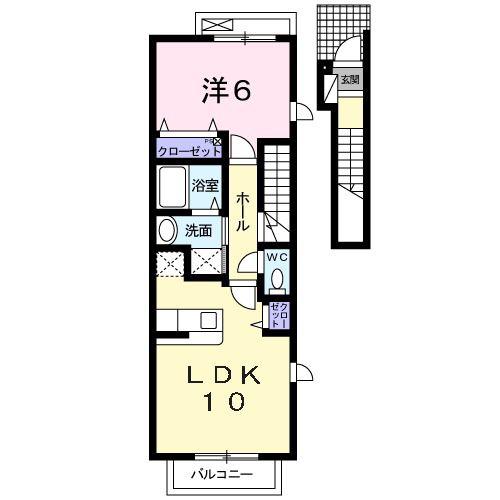 グリーンヒル(1LDK/2階)の間取り写真