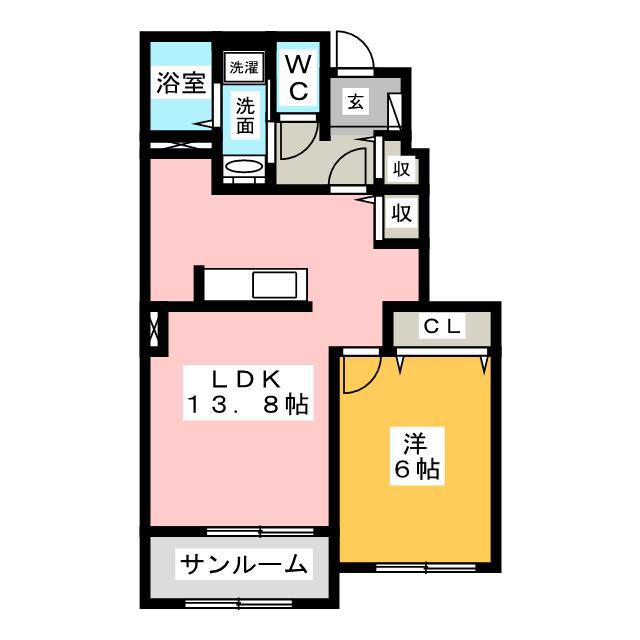 ラフレシールC棟(1LDK/1階)の間取り写真