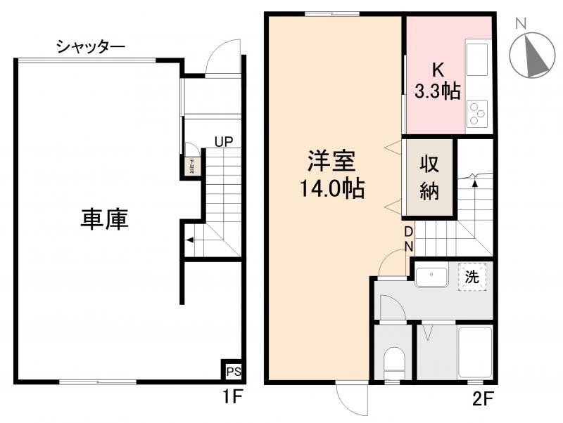 LUANA GARAGE 空港通(1K/1階)の間取り写真