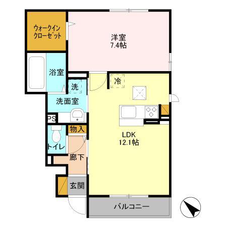 カーサソレールIIB(1LDK/1階)の間取り写真