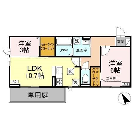 トリシア野多目I I(2LDK/3階)の間取り写真