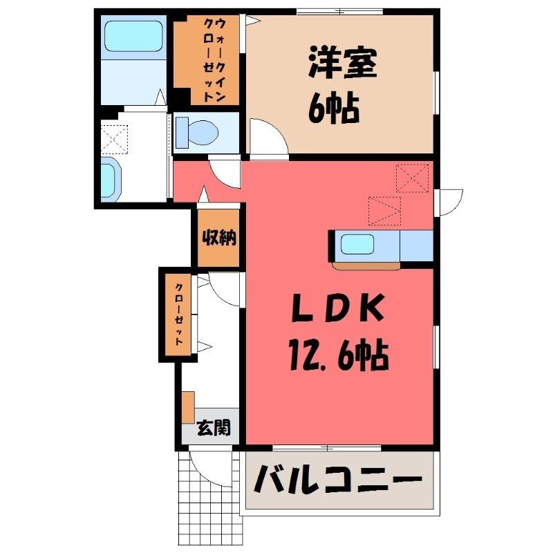 ソレイユコートC(1LDK/1階)の間取り写真