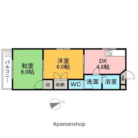 ＪＲ東海道本線 大府駅 徒歩5分 3階建 築39年(2DK/3階)の間取り写真