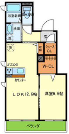 マシコット瓦林(1LDK/2階)の間取り写真