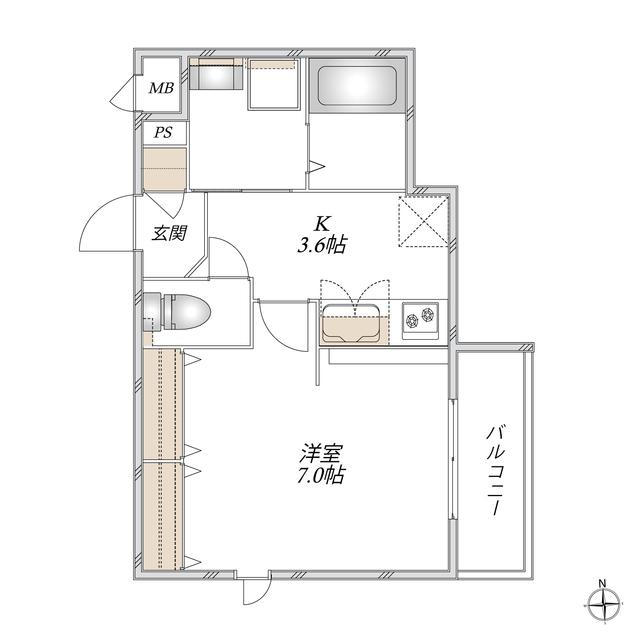 足立区谷中メゾン(1K/2階)の間取り写真