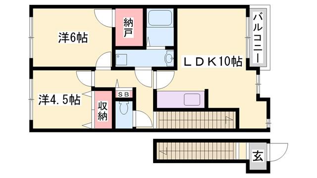 バルテュス広畑(2LDK/2階)の間取り写真