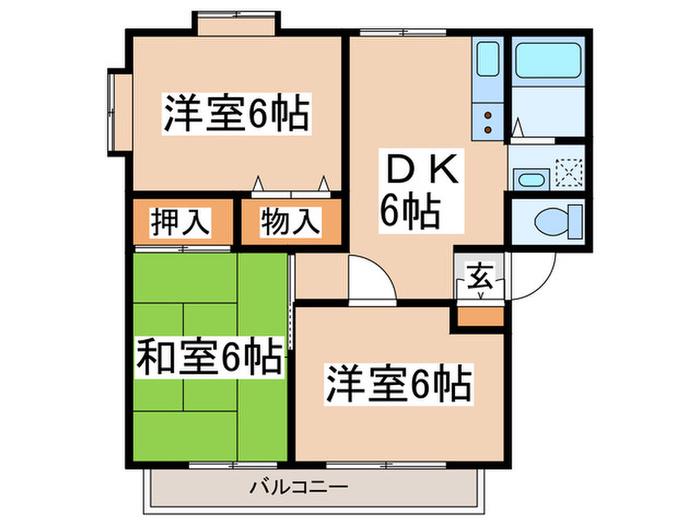 サンビレッジ綾瀬B棟(3DK/2階)の間取り写真