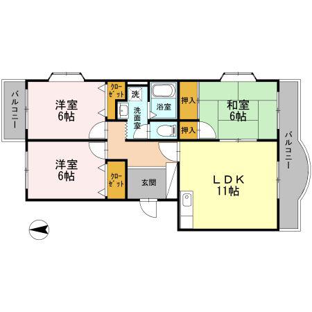 葵マンション(3LDK/1階)の間取り写真