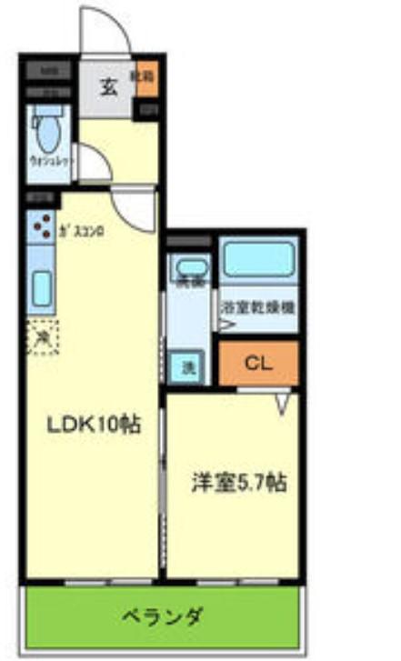 ヴェルテ東大阪(1LDK/1階)の間取り写真