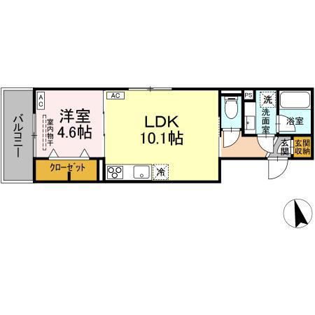 ディーアセット府中町(1LDK/3階)の間取り写真