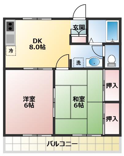 ドヌール白糸台(2DK/2階)の間取り写真