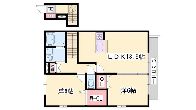 プレスト国分寺 A棟(2LDK/2階)の間取り写真