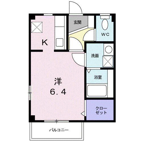 グリーンヒルズII(1K/2階)の間取り写真