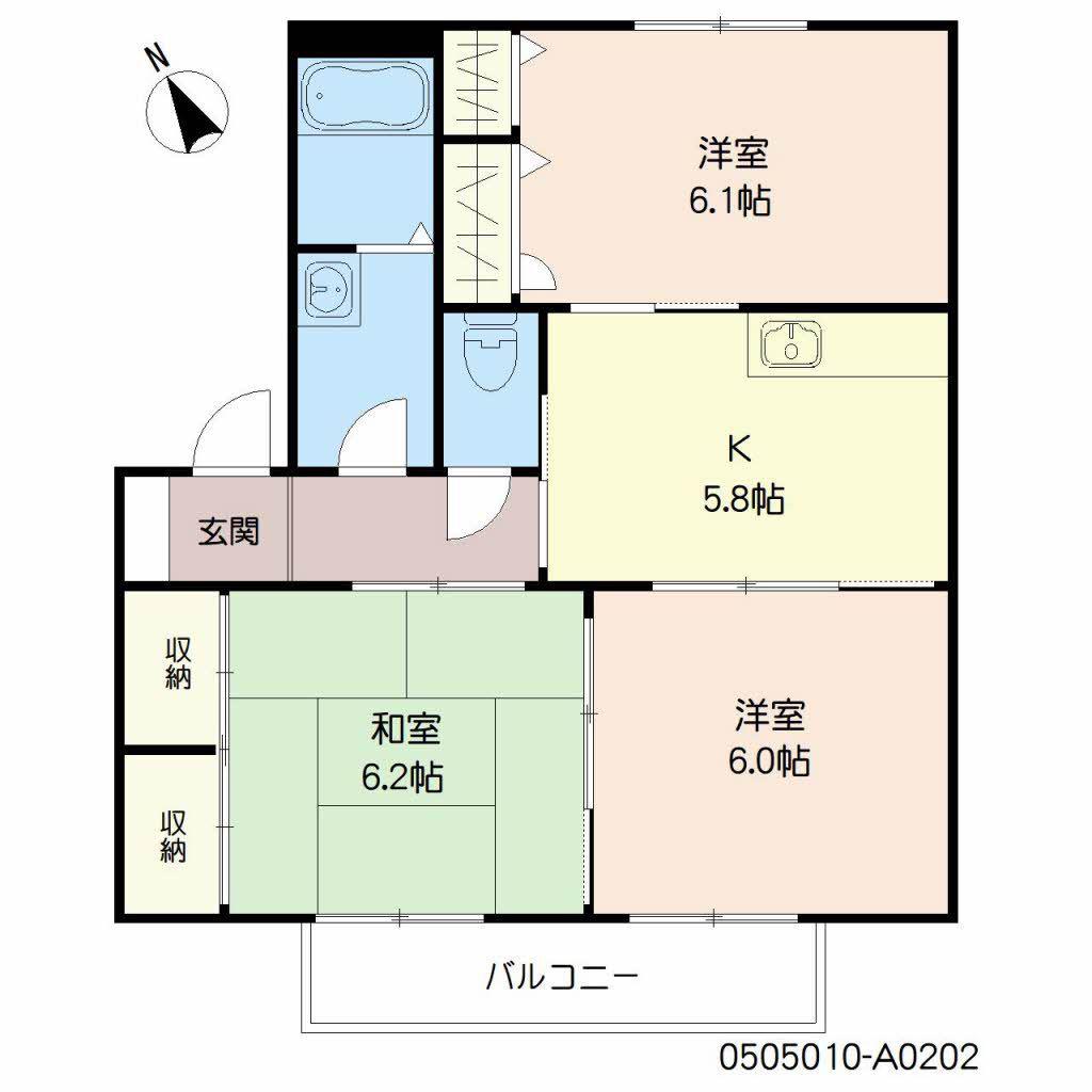メイプルシャトーA棟(3K/2階)の間取り写真
