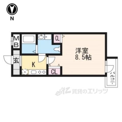 フォース二条城東(1K/2階)の間取り写真