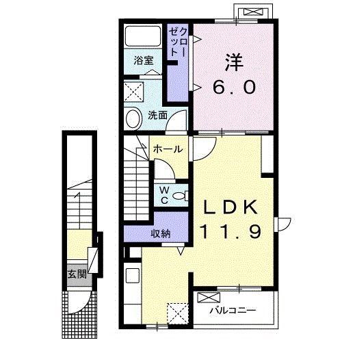 プランドール(1LDK/2階)の間取り写真