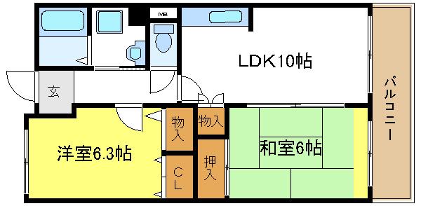 グランドール花園(2LDK/5階)の間取り写真