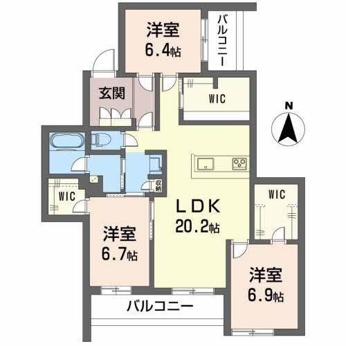 クールマノワール朝生田(3LDK/3階)の間取り写真