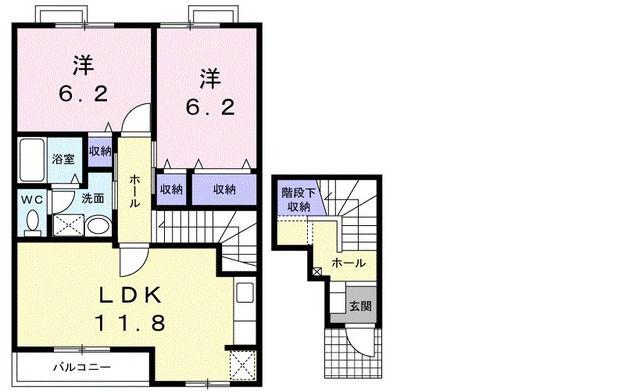 メゾンソレイユB(2LDK/2階)の間取り写真