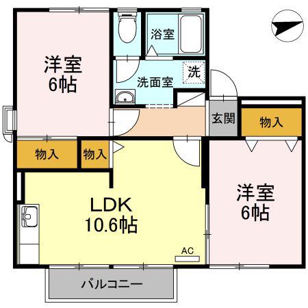 カーサセレーノ B棟(2LDK/2階)の間取り写真
