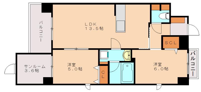 シェルメゾン(2SLDK/7階)の間取り写真