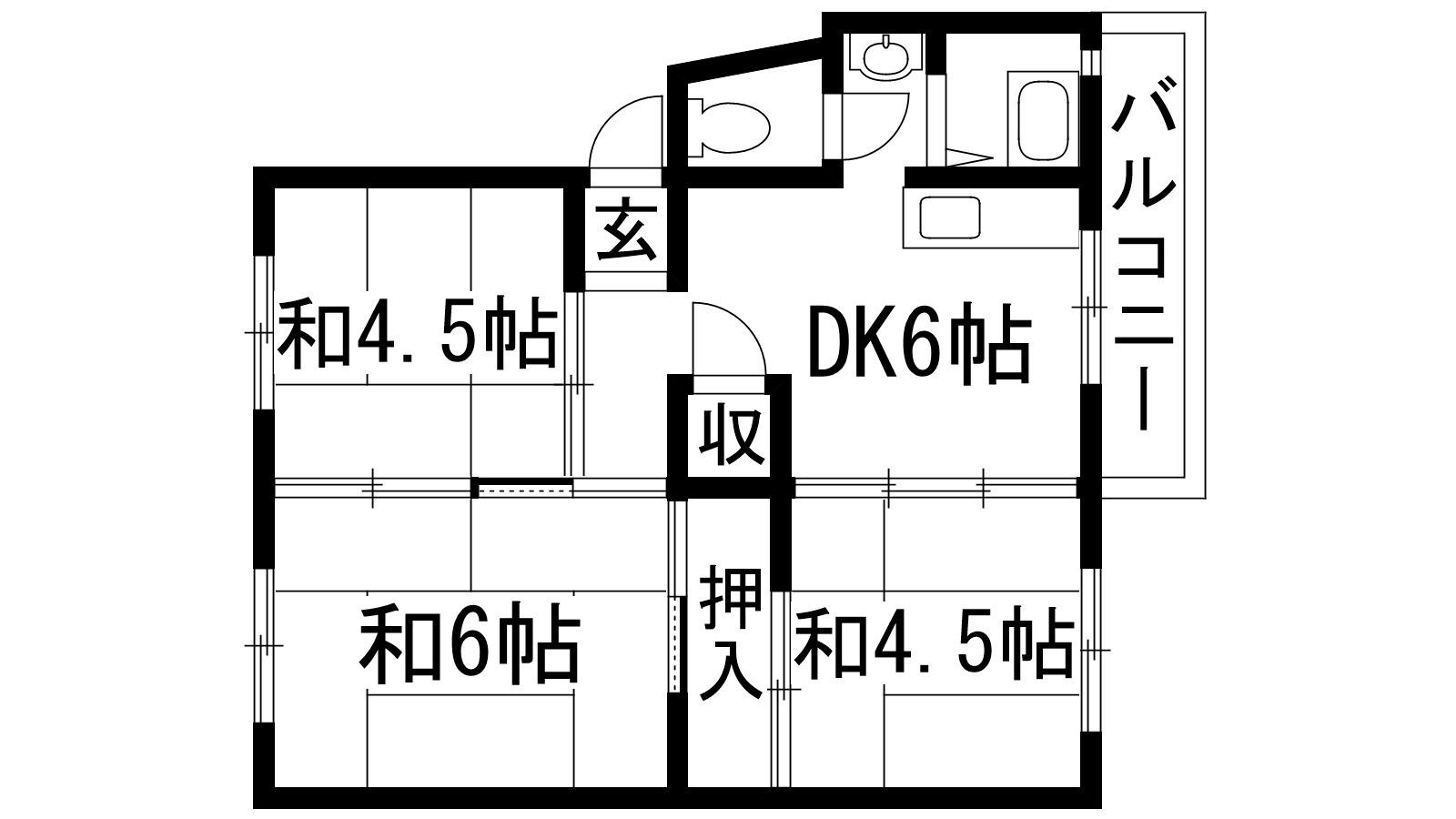 伊丹鴻池6B号棟(3DK/4階)の間取り写真