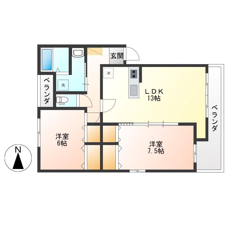 インクリースアビス(2LDK/2階)の間取り写真