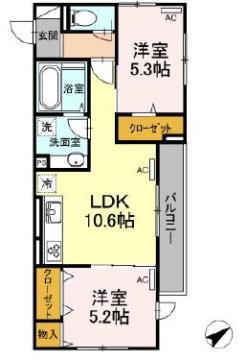メゾンN&N(2LDK/2階)の間取り写真