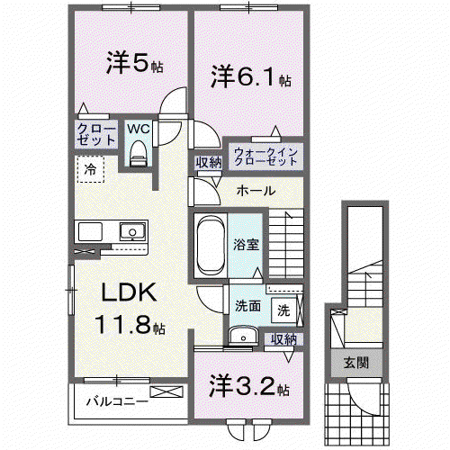 アゼリアII(2LDK/2階)の間取り写真