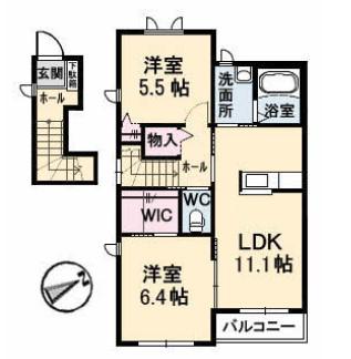 ヴァン・ベールB棟(2LDK/2階)の間取り写真