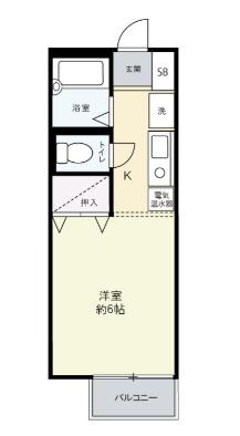 セジュールF B棟(1K/2階)の間取り写真