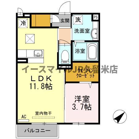 プログレスI B棟(1LDK/1階)の間取り写真
