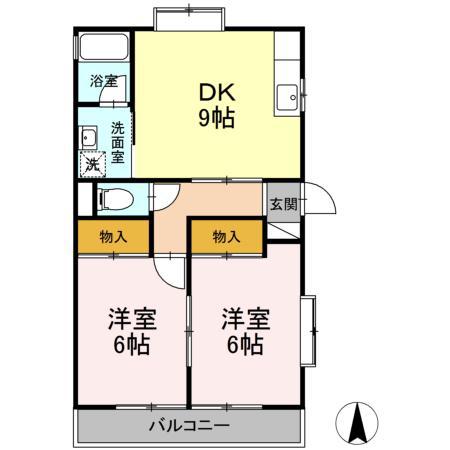 カレントK01(2DK/2階)の間取り写真
