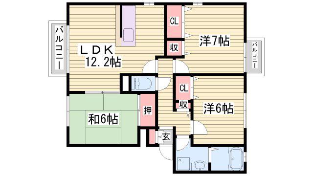 ラフィーネ田寺東 A棟(3LDK/1階)の間取り写真