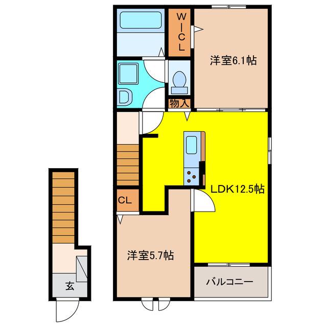 フィッシュタンクA(2LDK/2階)の間取り写真