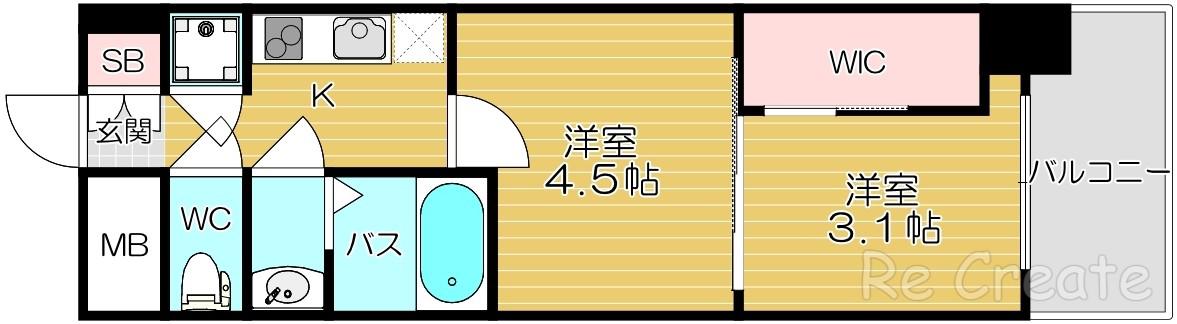 セレニテ難波グランデシュッド(2K/7階)の間取り写真