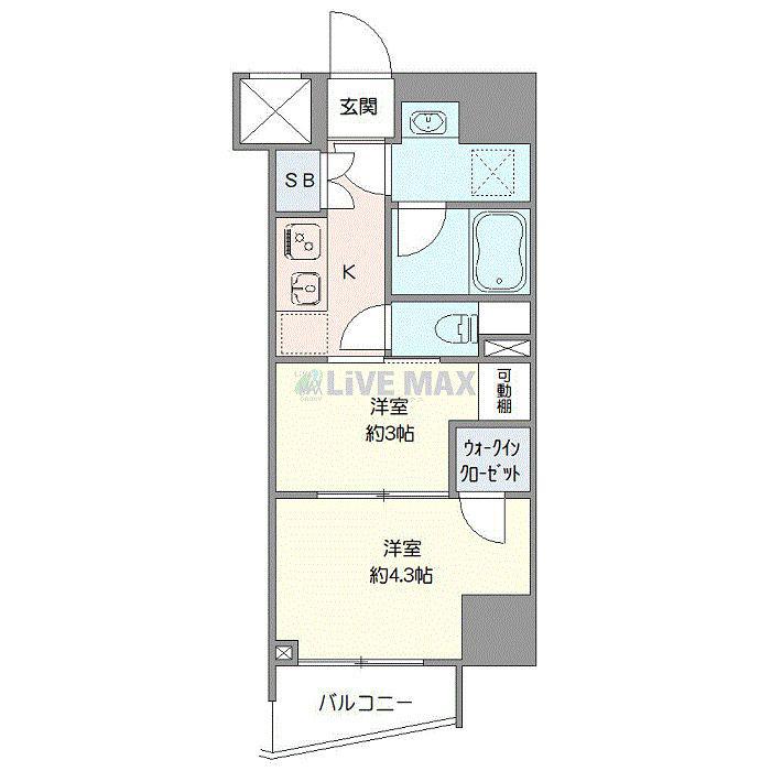 クレイシアIDZ上野(2K/4階)の間取り写真