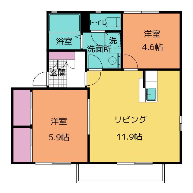 シャトル藤A棟(2LDK/2階)の間取り写真