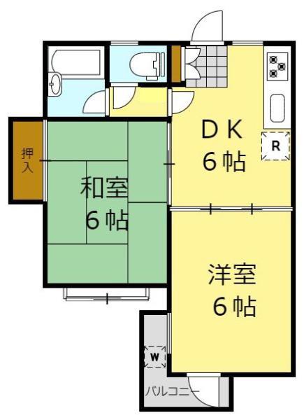 TKハイム錦町(2DK/2階)の間取り写真
