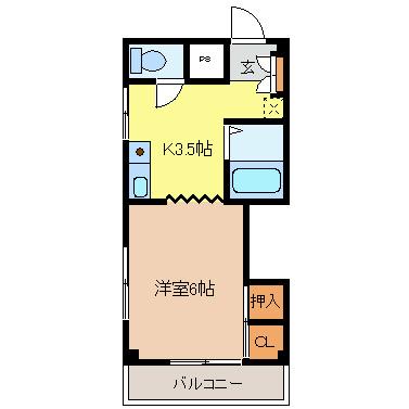 上松ハイツ一ノ瀬(1K/2階)の間取り写真