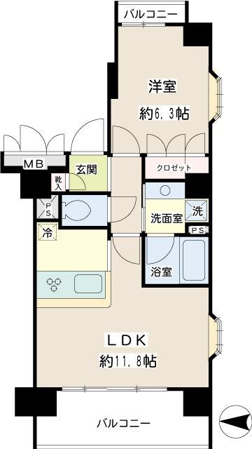 グレイスコート豊岡(1LDK/6階)の間取り写真