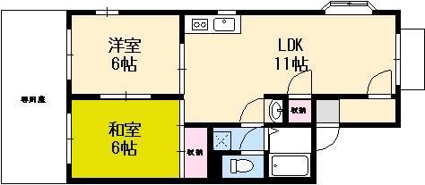 リバティハイツ南観音(2LDK/1階)の間取り写真