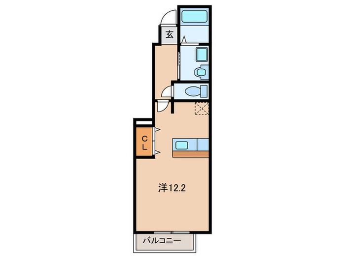 タカラピュア 西(ワンルーム/1階)の間取り写真