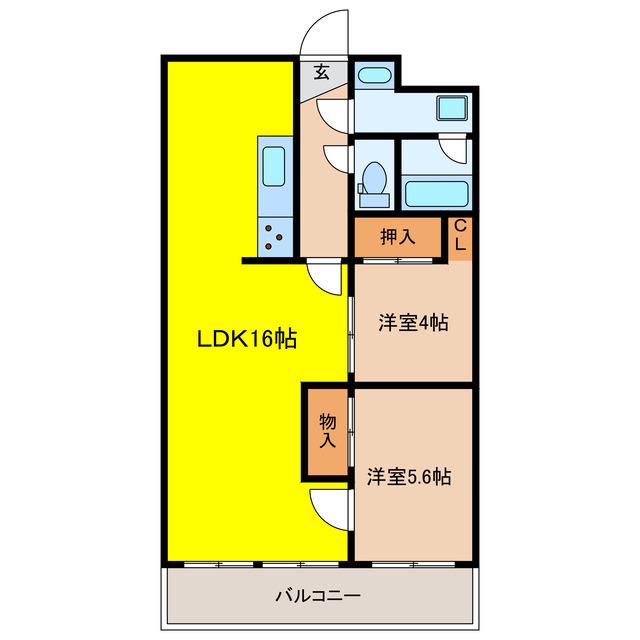 コーポルベーレ(2LDK/6階)の間取り写真