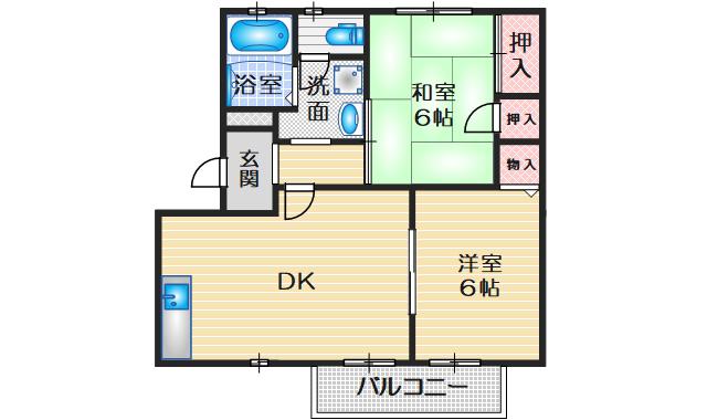 アピオ千里F棟(2DK/2階)の間取り写真