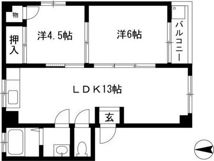 ハイツ白浜(2LDK/1階)の間取り写真