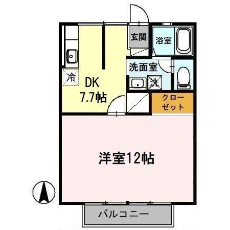 ハイツポーラリスB(1DK/2階)の間取り写真